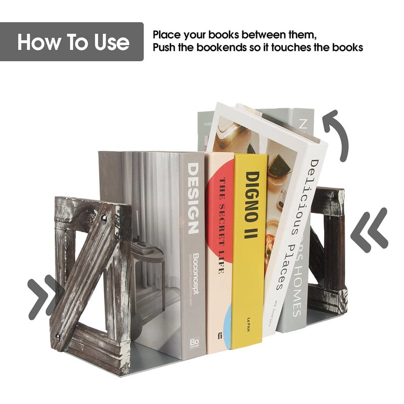 J JACKCUBE DESIGN Rustic Bookends 1 Pair, Decorative Farmhouse Bookend for Heavy Books Magazine DVD on Desk Table Shelf - MK709A - Image 5